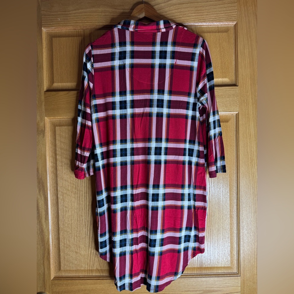 Red Plaid Shirt Dress - Picture 5 of 7